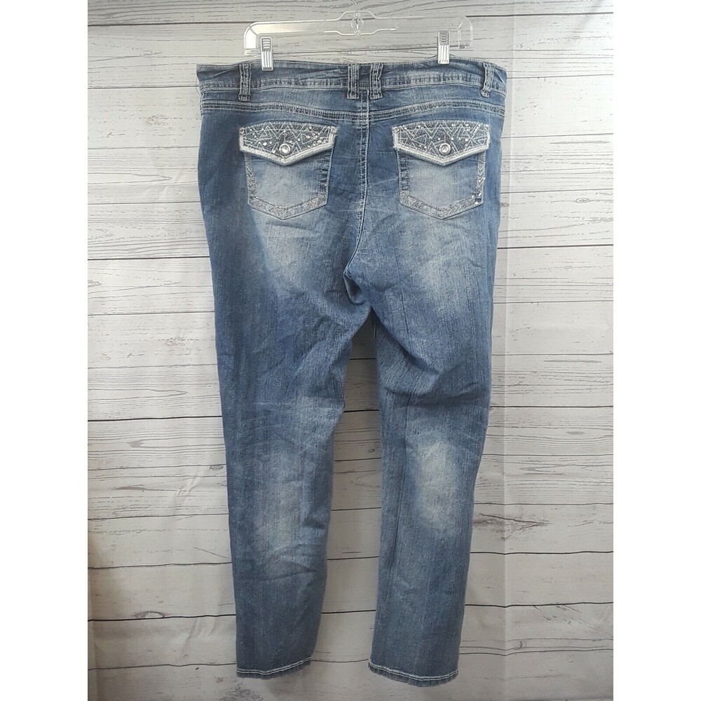 Revolt blue Jeans distressed embroidered Rhinestone Lace stretch Flap Pcks Sz 13